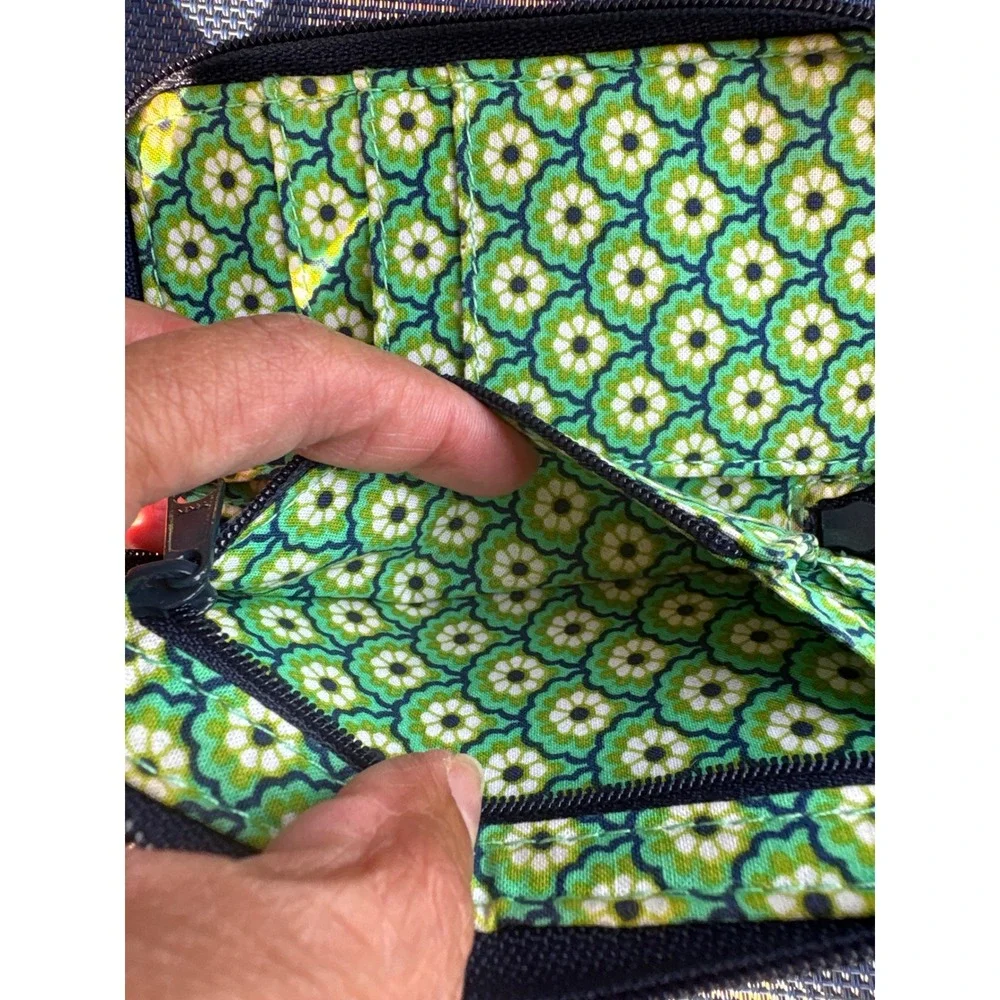 Vera Bradley Quilted Cotton Zip Around Wristlet Wallet Blue Green Paisley Floral